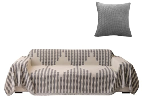 SHANNA Sofa Decke üBerwurf 2-/3-/4-Sitzer, Multifunktionaler Couch üBerwurf, Weicher und Bequemer Tagesdecke Sofa, Gestreifte SofaüBerwurf Decke, Sofaschutzbezug (180 x 300 cm, Grau Gestreift)