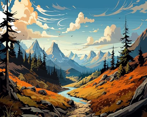 TISHIRON Paint by Numbers Kit for Adults, Towering Mountains Paint by Numbers with Paintbrushes and Acrylic Pigment, Rolling Hills Paint by Numbers Kit for Adults Beginner 16x20 Inch Frameless