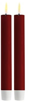 ReWu LED Stabkerze 2er Deluxe Homeart, Indoor LED-Stabkerze mit realistischer Flamme auf einem Echtwachsspiegel, warmweißes Licht - Bordeaux Stabkerze 15 cm