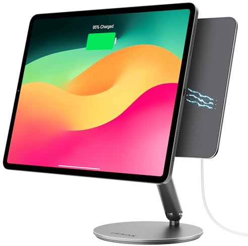 LULULOOK Magnetisch Kabelloses Laden iPad Ständer für iPad Air 13'' M2 2024, Aluminium Faltbar iPad Pro Ständer mit 360° Schwenk Basis für iPad Pro 12.9'' 3rd/4th/5th/6th Gen, USB C Kabel Inklusive