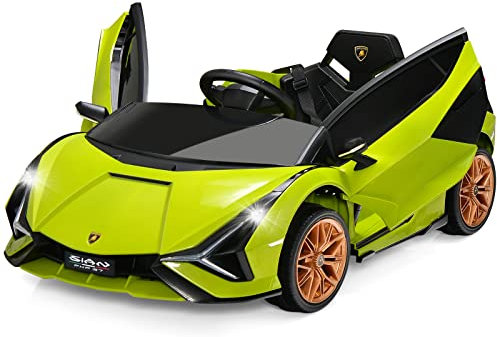 COSTWAY 12V Kids Electric Ride on Car with Remote Control, LED Lights, MP3, Music, Spring Suspension, Licensed Lamborghini Battery Powered Toy Vehicle for Boys and Girls (Green)