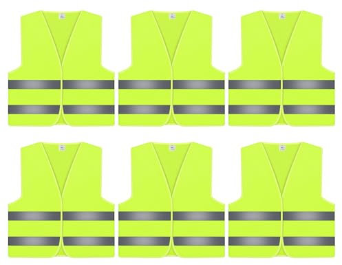 6 Warnwesten Auto, Reflektierende Warnwesten, Weste Neongelb Reflektierend, Warnweste 360° Reflektierend Rundum, Neongelb KFZ Pannenhilfe, Leichtgewicht Sicherheitswesten für Kraftfahrer Arbeitnehmer