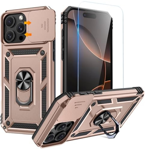 Goton Kompatibel mit iPhone 16 Pro Max Hülle mit Displayschutzfolie, Schiebe-Kamera-Abdeckung, Schutzhülle mit Ringständer, strapazierfähig, stoßfest, robust für iPhone 16 Promax Zubehör