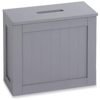 M&H Wooden Bathroom Storage Unit, Toilet Cleaning Tidy Box, Multi-Purpose Compact Organiser, Floor Cabinet, Toilet Caddy Storage Box (37 x 17 x 33) cm (Grey)