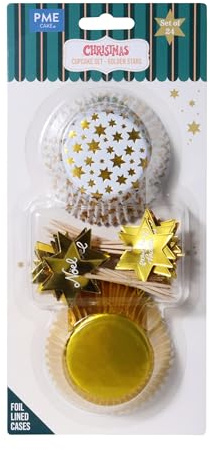 PME Weihnachtliche Bakförmchen & Cupcake Dekorationensset - Goldene Sterne (24er-Set)