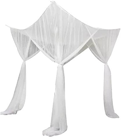 Kikumi Quadratischer Betthimmel, Polyester, Effektiver Schutz, 4-Ecken-Baldachin, Langlebig, für Zuhause, Weiß