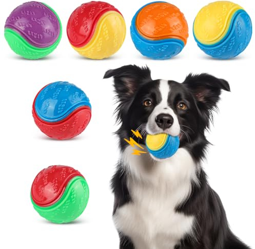 QKURT 6 Pcs Squeaky Dog Balls, Pet Training Ball, Interactive Dog Toys for Training, Teeth Cleaning & Play