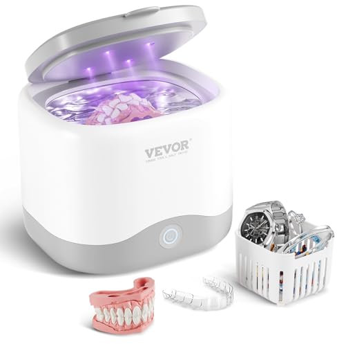 VEVOR Pulitore ad Ultrasuoni 30W, Macchina per Pulizia Capienza 0,18L con Luce UV, Pulitore ad Ultrasuoni Sterilizzazione UV per Protesi Dentali, Apparecchi Ortodontici, Testine per Rasoio, Gioielli