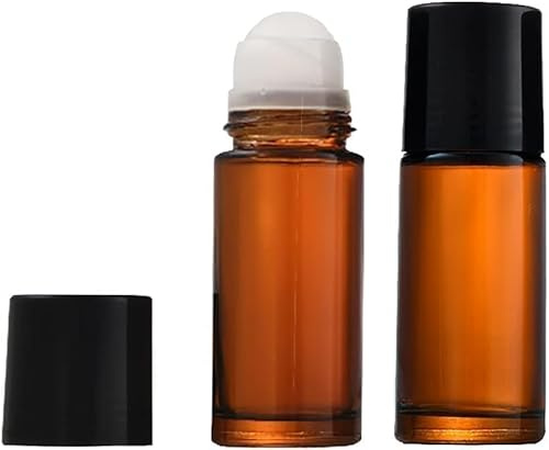 Dwang 2 Pcs Brown 50ml Glass Essential Oil Roller Bottles, Refillable Roll On Bottles Empty Containers Tools