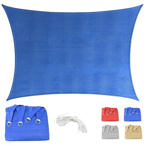 Voile d'ombrage rectangulaire en polyéthylène haute densité respirant, bloque 95 % des rayons UV, pour terrasse, jardin, cour, pergola avec corde, bleu, 4 x 6 m