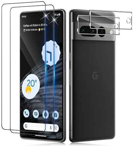 Funrae 3D Protector de Pantalla Cobertura Completo para Google Pixel 7 Pro y Protector de Lente de Cámara [2+2 PCS], 9H HD Anti-Arañazos Cristal Templado Protección