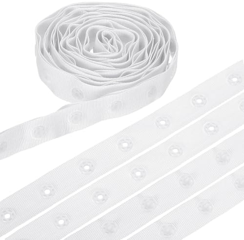 sourcing map 8 Yard Snap Button Tape, Polyester Plastic Snap Button Trim, Sewing Press Stud Ribbon Replacement for DIY Craft Clothes Fabric Sewing, White