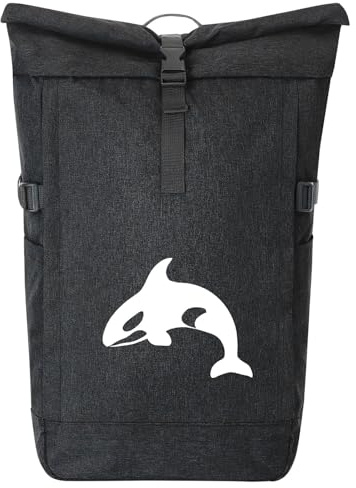 Huuraa Kurierrucksack Orka Killerwal 30-44 Liter Black Melange Fairtrade Rolltop Rucksack Geschenkidee