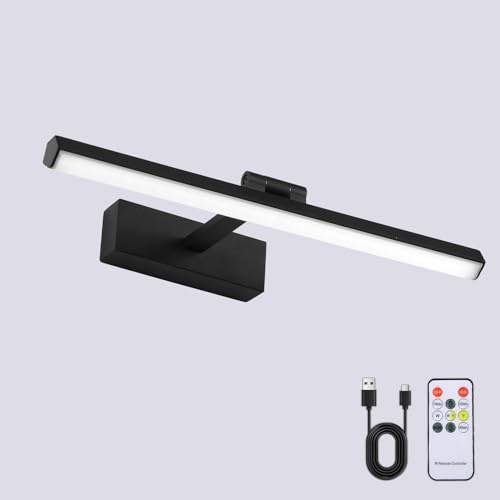 Pingxihule Black Battery Operated Picture Lights for Wall Rechargeable Wireless Wall Light with Timer and Remote Dimmable Art Light for Display Paintings Gallery Artwork Portrait 15.7inch