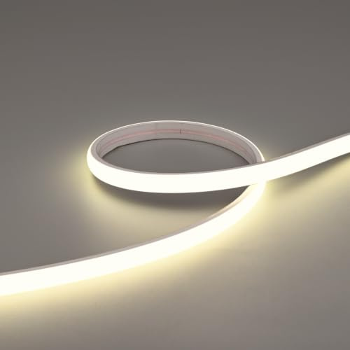 TOPAI 24V COB Neon LED Streifen 5M Flex Silikon 3000K Neutralweiß 480LED/M | 10mm Breite, CRI 92+, 1200Lm/M, Selbstklebend, Schneidbar, IP67 Wasserdicht für Innenhof, Außenwände, Terrasse