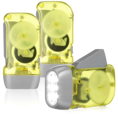 HANABASS 3 Stück Handkurbel-Taschenlampen mit LED, ohne Batterien | Für Notfallset, Camping und Kinderaktivitäten, wenn eine kompakte Lichtquelle unterwegs benötigt wird