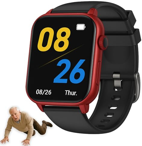 PEIKVOUL 4G Senioren Smartwatch mit SOS-Knopf, Sturzerkennung, GPS-Tracker Uhr, Zwei-Wege-Anruf, IP67 Wasserdicht, 1.83'' Großes Display, Nano-SIM Sicherheitsuhr für ältere Menschen,Rot