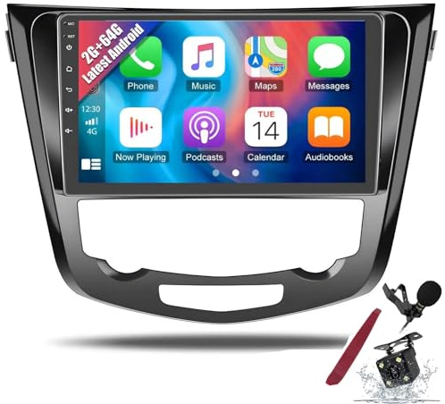 Stereo CarPlay wireless per Nissan Qashqai Rogue X-Trail 2014-2018, touchscreen 2K da 10'', Android 15, GPS, WiFi, Bluetooth, FM RDS, DSP, SWC, telecamera K1 Pro, 2G 64G