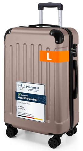 YONSLY Gepäck Suitcase, TSA-Schloss YKK-Reißverschluss Reisekoffer, Hartschalen-Koffer Trolley Handgepäck mit 360° Lenkrollen, Teleskopgriff (L, Champagner)