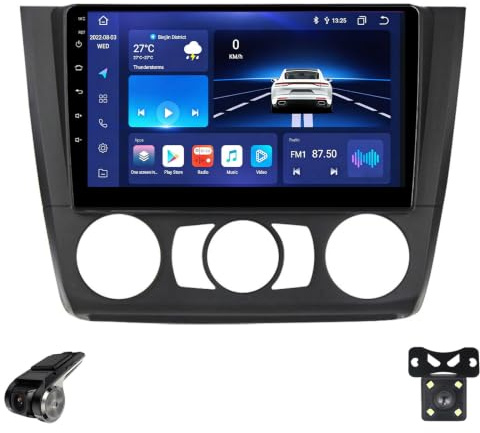Android Car Radio for BMW 1-Series E88 E82 E81 E87 2004-2011 9-inch Touch Screen QLED Androidauto CarPlay Wireless/Bluetooth Music/FM/AM/WIFI/GPS/Rear View Cam/ADAS DVR/Cooling Fan(A,V10)