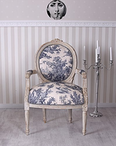 Sessel Barock Esszimmerstuhl Landhaus Toile de Jouy Stuhl Holz gepolstert Shabby Chic Thron cat521k33 Palazzo Exklusiv