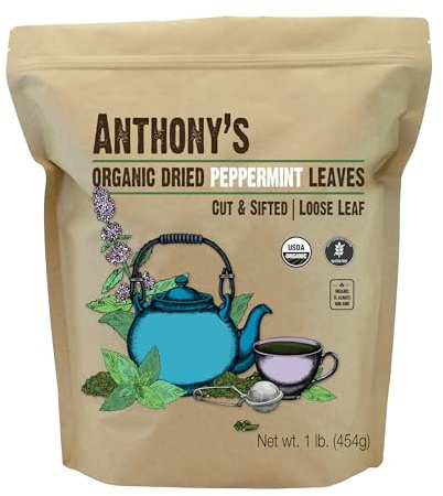 Anthony's Organic Peppermint Leaves, 1 lb, Gluten Free, Non GMO, Cut & Sifted, Keto Friendly