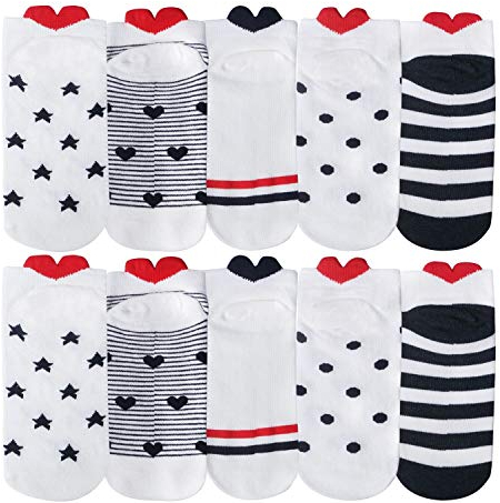 Chalier Cozy Lot de 10 paires de chaussettes en coton pour femme - Motif cœur - Multicolore(taille unique/Noir et blanc)