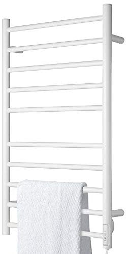BAKAJI Scaldasalviette Termoarredo Elettrico 120W da Bagno a Parete Asciugabiancheria Portasciugamani con 10 Elementi Riscaldanti in Metallo al Carbonio Funzione Timer 2/4 Ore (Bianco)