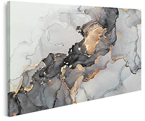 islandburner Wandbild Luxus Abstrakte Flüssigkunst Marmor Gold auf Leinwand Bilder Bild Poster