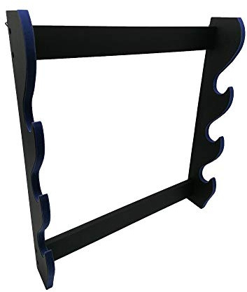 Shop SoftAir® Supporto Espositore Porta Katana Katane in Legno da Parete da Muro 3 posti con Bordi in Velluto Blu e Storia del Samurai