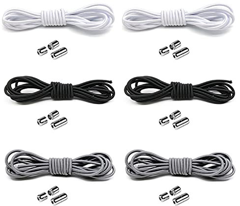 beifon 6 Paar Schnürsenkel Ohne Binden mit Schnellverschluss Elastische Schnürsenkel mit Metallkapsel Schleifenlose Schuhbänder mit Kapseln Metallverschluss Gummi Schuhband No Tie Shoelaces Fein