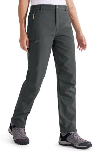 Libin Damen Wanderhose Thermohose Gefüttert Winter Outdoorhose Warme Softshellhose Wasserdicht Winddicht Skihose Trekkinghose, Grau XL