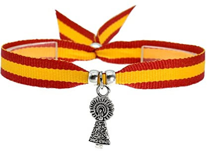 BDM Pulsera de mujer y hombre de tela españa con la Virgen del Pilar y la bandera de España.