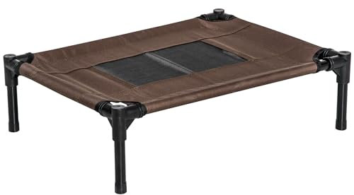PawHut Cama Elevada para Perros Gatos Portátil Cama para Mascotas con Zona de Malla Transpirable y Tela Oxford para Interior Exterior 61x46x18 cm Marrón