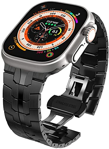 WINGLE 49mm 46mm 45mm 44mm 42mm(series 3 2 1) for Apple Watch Straps,Men Stainless Steel Strap Metal Replacement Band for iWatch Ultra 2/Ultra,Series 10/9/8/7/6/5/4/3/2/1/SE, Black