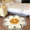 Niedlicher Smiley-Gesichts-Teppich, Sonnenblumen-Teppich, Flauschiger Teppich für Kinderzimmer, Schlafzimmer, Matten, niedliche Badematte, Wasseraufnahme, rutschfest(blau, Durchmesser 80 cm), Weiß