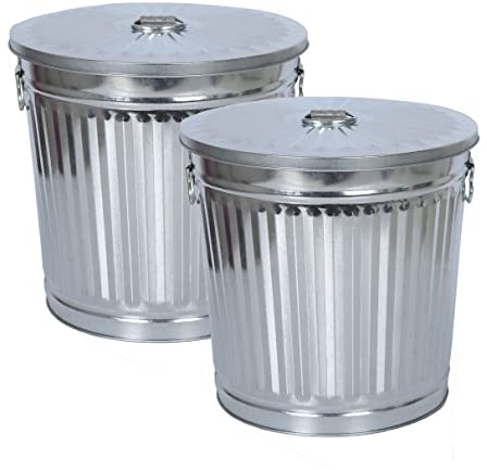Jinfa | 2 Jeux Poubelle en métal galvanisé avec poignées et couvercle | Zinc | Diamètre Ø 36 cm - Hauteur 36,5 cm | Capacité: 35 litres