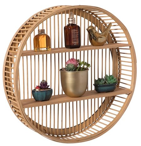 Vintiquewise Dekoratives Rattan-Regal mit 2 Ablagen, rund, für Esszimmer, Wohnzimmer oder Büro.