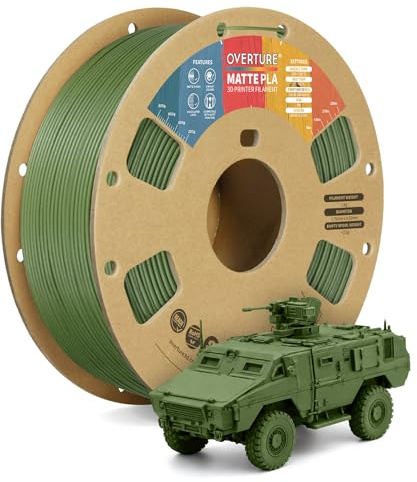 OVERTURE Matte PLA 3D Printer Filament 1.75mm, 1kg Army Green | Frosted Matt Finish Hides Layer Lines, Accuracy +/- 0.02mm, Fit Most FDM Printer (Army Green)