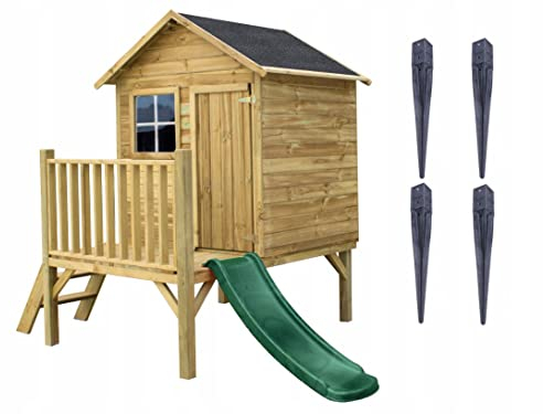 4IQ Cabane Enfant Exterieur Bois avec Toboggan 178x124x212 cm - Maison Enfant Exterieur - Cabane Enfant Intérieur - Cabane de Jardin pour Enfant - Maisonnette Enfant Exterieur - Jeux Jardin Enfant