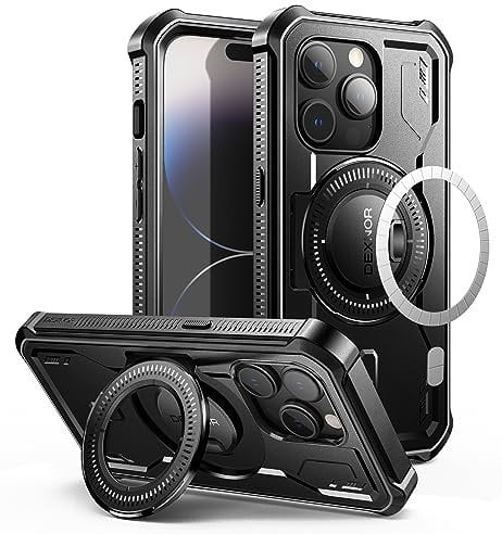 Dexnor for iPhone 14 Pro Case Compatible for MagSafe[Built in Screen Protector and Kickstand]，Heavy Duty Military Grade Protection Shockproof Protective Cover for iPhone 14 Pro - Black