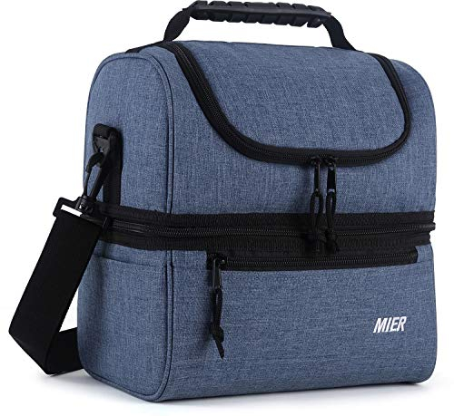 MIER Kühltasche isolierte Lunch-Tasche Leichte Picknicktasche tragbare Kühltasche Doppeldeck-DesignLarge Insulated Cool Tote Bag Lunch Kit for Men, Women, Double Deck Cooler, Blue-Blau