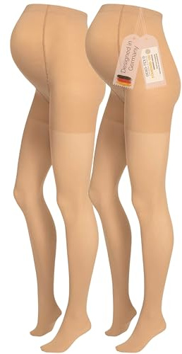 Herzmutter Collant de Maternité 50DEN - Collants de Grossesse semi-opaques - Mat-Beige-Noir - Certifié Oeko-Tex 100 - Lot de 1 & 2-1800