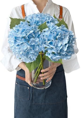 JINWOE Künstliche Hortensien, fühlen sich echt an, 3 Stück, 53,3 cm, große königliche Latex-Seidenblumen, lange Stiele, künstlicher Blumenstrauß für Tafelaufsätze, Tisch, Zuhause, Party