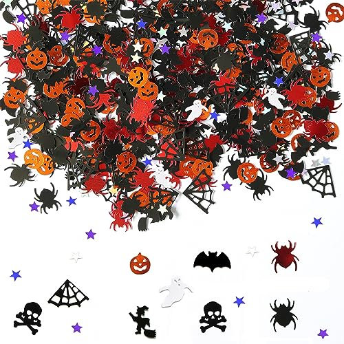 Halloween Deko Konfetti, 500 Halloween Dekoration Confetti,Fledermaus Streudeko,Spinne Tischdeko,Hexen Deko,Halloween Party Konfetti, Gespenster, Spinnweben, Sterne, Kürbisse,Horror Desktop Dekoration