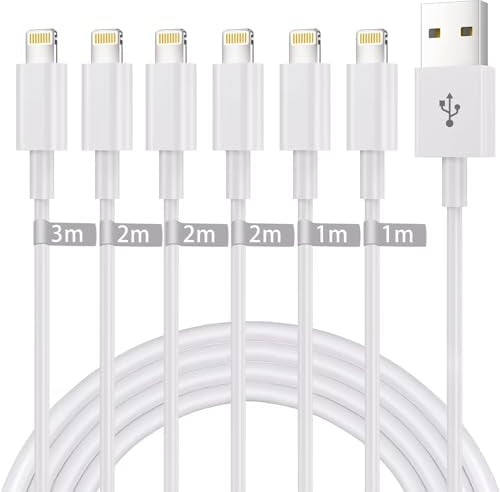 iPhone Ladekabel 6Pack[1m/1m/1.8m/1.8m/1.8m/3m] iPhone Original Kabel [MFi Certified] iPhone Kabel Anwendbar auf Apple iPhone14/13/14 Pro/13 Pro/13/12/11/XS/XR/8 und Mehr(Weiß)