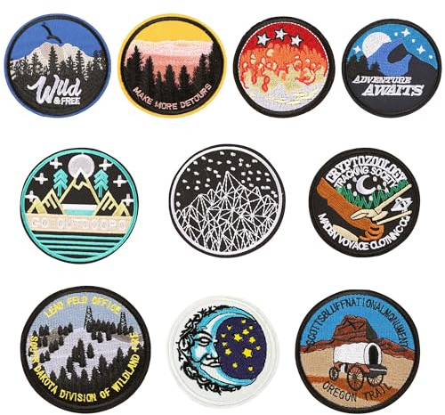 Attuslla Patches zum Aufbügeln, 10 Stück Berg und Wald Patch Aufnäher Thema Camping Applikation Kinder Patches für für DIY T-Shirt Jeans Kleidung Taschen