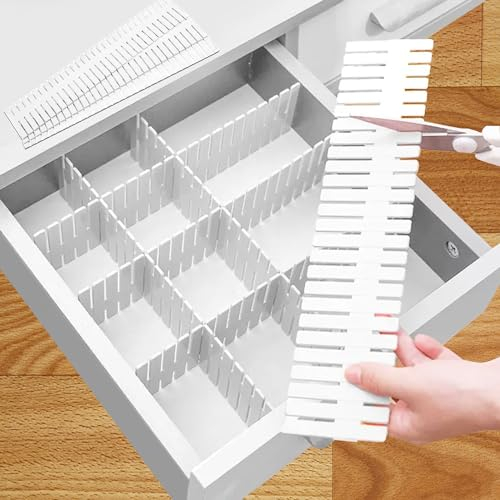 Organisateur de Tiroir Diviseur de Tiroir 16 PCS DIY Separateur Tiroirs Reglable Pour Fournitures de Bureau, Chambre à Coucher, Cuisine, Ustensiles de Maquillage (Blanc)