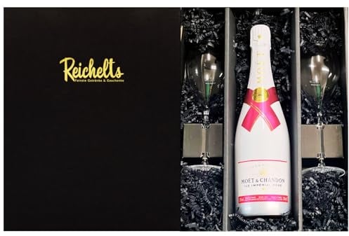 Moet & Chandon Ice Imperial Rose Champagner 0,75 l 12% + 2 x Reichelts Champagnerglas als Geschenkset in Präsentbox by Reichelts | Das ideale Geschenk für Geburtstag, Hochzeit oder Einladung