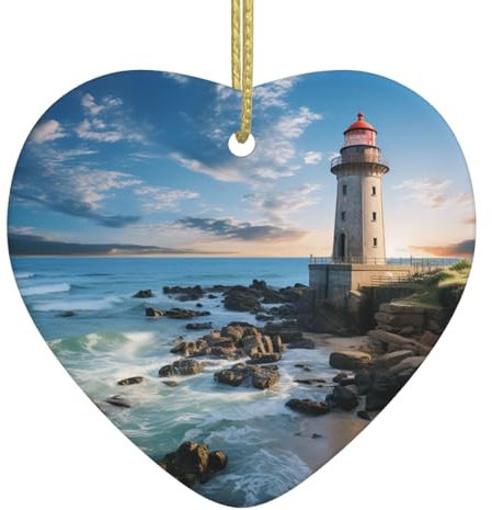 KHiry Weihnachtsbaum Keramik Hängende Weihnachtsschmuck Herz Hängend für Weihnachtsbaum Strand Leuchtturm Keramik Ornament Porzellan Anhänger für Xmas Kreative Dekoration Hängend, 11722